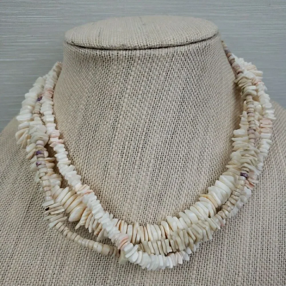 3 Natural Puka Shell Chip Necklaces Summer Beach Surfer Nautical VTG- Now